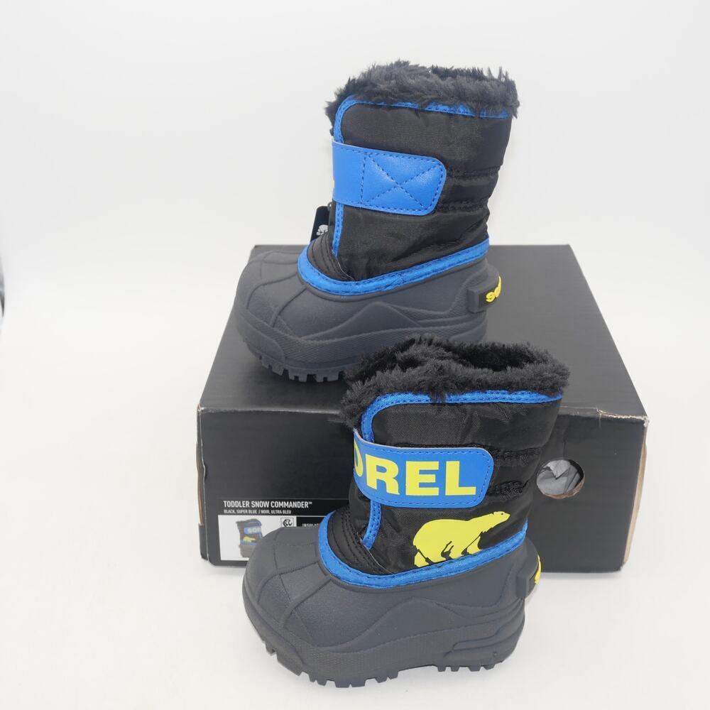 NEW Sorel Snow Commander Winter Boots Black Blue Toddler Baby Little Kids 4 - Picture 2 of 11